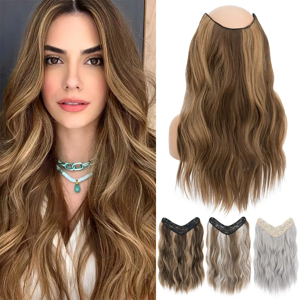 

S-noilite Synthetic Ombre 18" U Part Clip in Hair Extensions Natural Thick Long Wavy One Piece Hairpieces With 5 Secure Clips