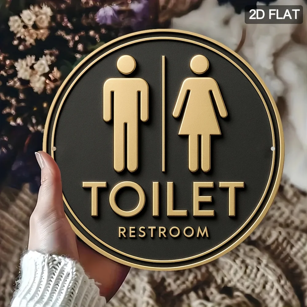 2D-Platte, Toiletten-Schild aus Holz zur Wanddekoration - runde Toiletten-Dekoration mit Symbolen für Männer und Frauen.