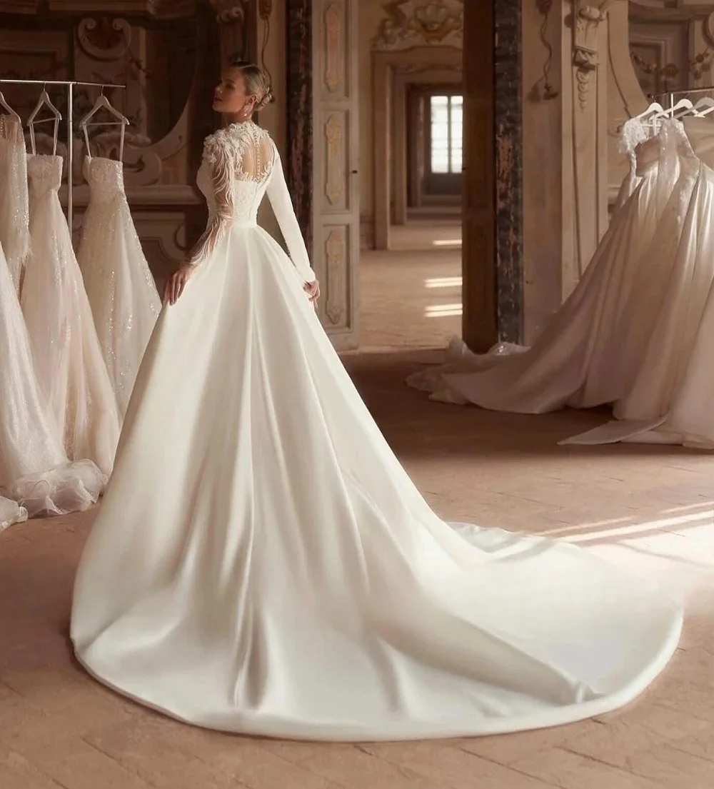 Detachable Wedding Dresses A-line Long Sleeves Lace Boho Dubai Saudi Arabia Israel Bridal Gowns Vestido De Novia Customized