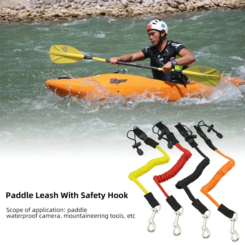 Elastic Kayak Paddle Leash Adjustable With Safety Hook Fishing Rod Pole Coiled Lanyard Cord Tie Rope Rowing Kayak Accessories