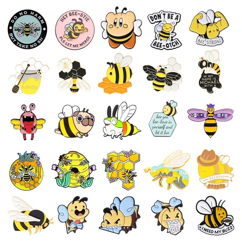 Creative Cartoon Queen Bee Enamel Pins Bee Strong Kind Honey Jar Metal Brooch Badge Cute Fun Lapel Jewelry Gift For Kids Friends