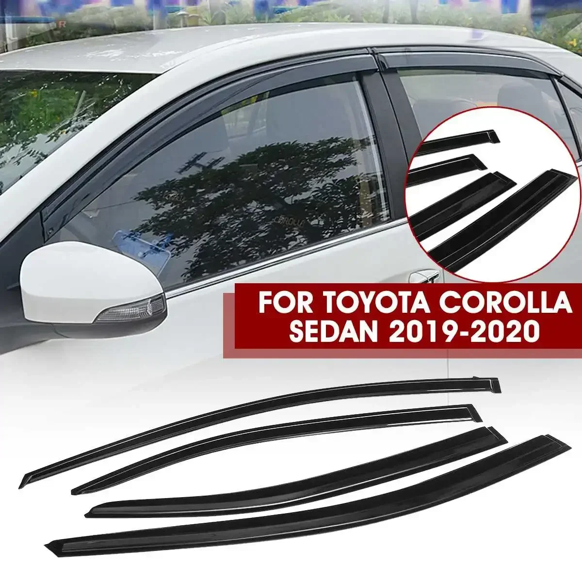 

For Toyota Corolla Sedan 2019 2020 Black Window Deflector Visor Rain Sun Guard Vent Shade Window Visor Wind Shield Awnings Guard