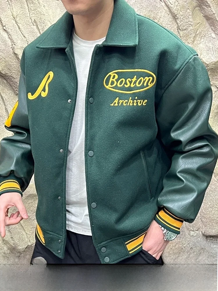 Line Pilot Jacket Stitched Baseball Style Splicing Cotton Warm Long Sleeve Casual Cleanfit Collar Button Youth Fashion