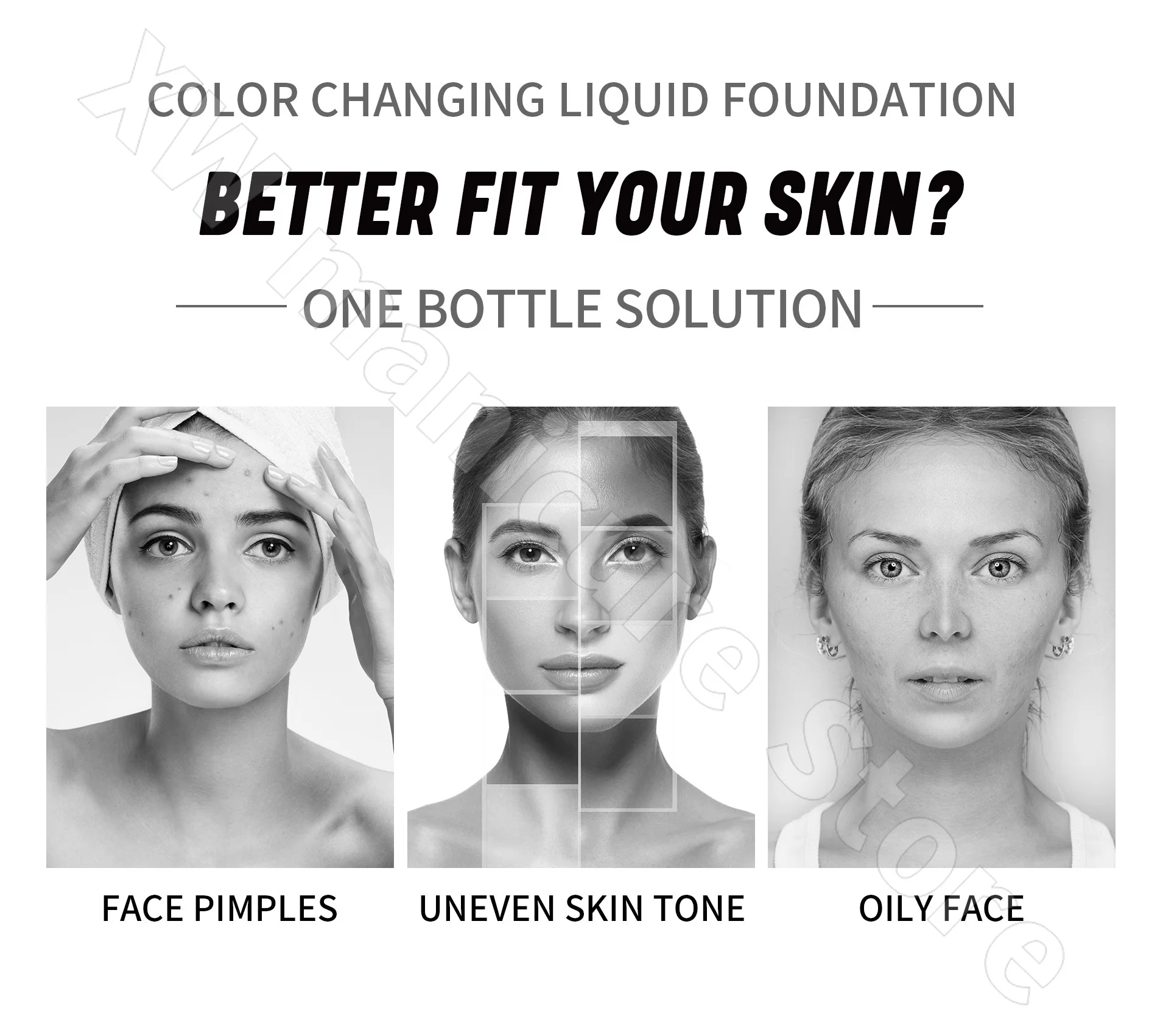 QIC Color Changing Liquid Foundation Concealer Moisturizing Oil Control Non-removing Makeup Foundation BB Cream 30ml