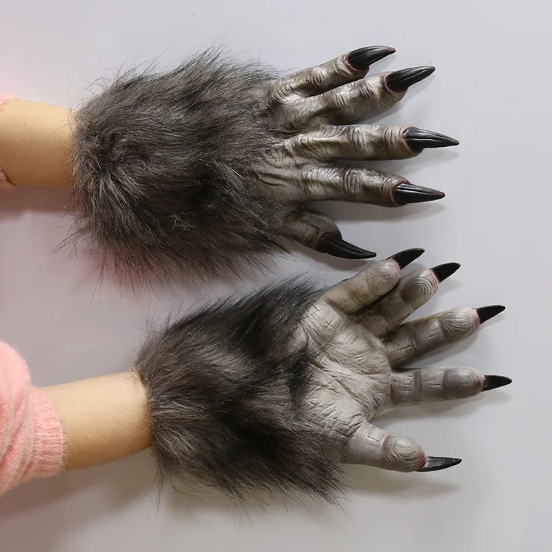 Party Wolf Handschuhe Plüsch Latex Werwolf Kostüm Fingernägel Erwachsene Hände Pfoten Klaue für Requisiten Cosplay Party Ostern Handschuhe 38x18x2cm