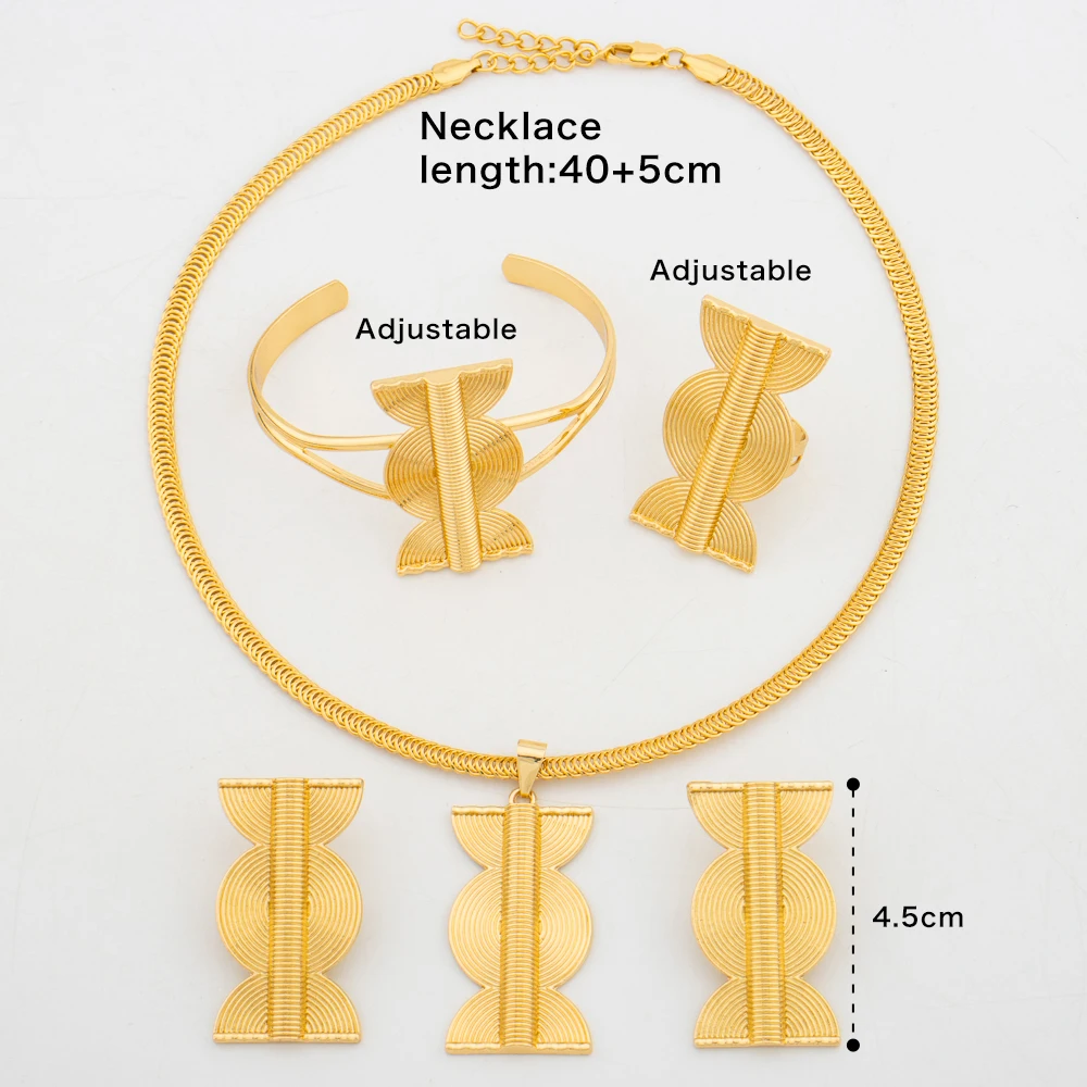 Women's 18K Gold Plated African Pendant Necklace Bangle Ring Set