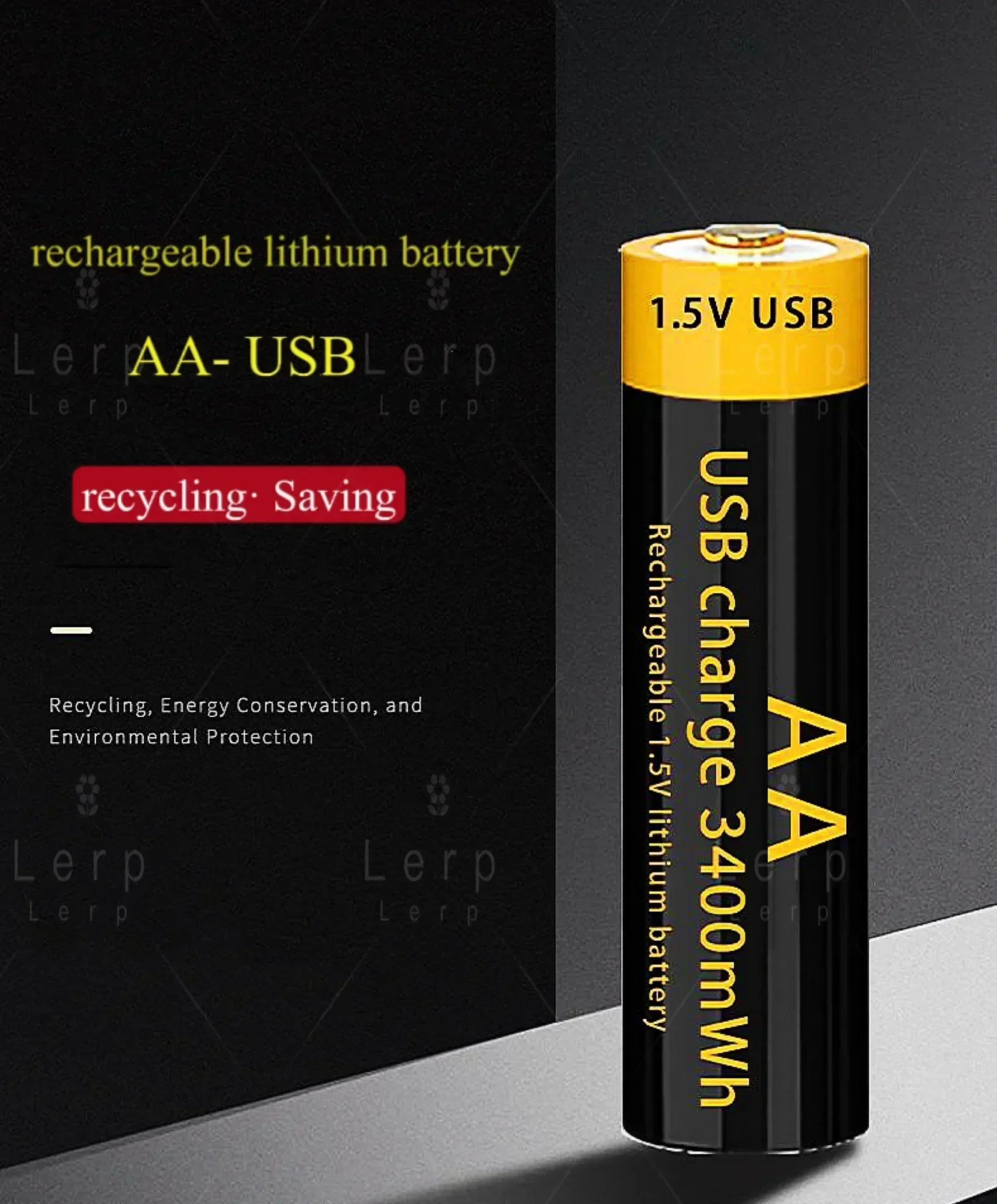 

AA 1.5V 3400mAh High - Capacity Rechargeable USB Lithium Battery - Ideal for Remote Controls Mice Electronic Locks and Toy Cars