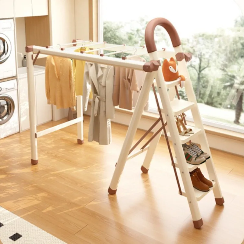 Multi functional folding ladder drying rack integrated, extendable drying rack, carbon steel folding ladder, anti slip pedal