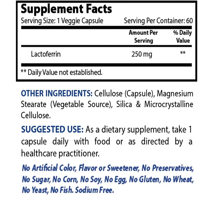 Lactoferrin 250mg vegetarian capsules, supporting healthy immune function -60 capsules