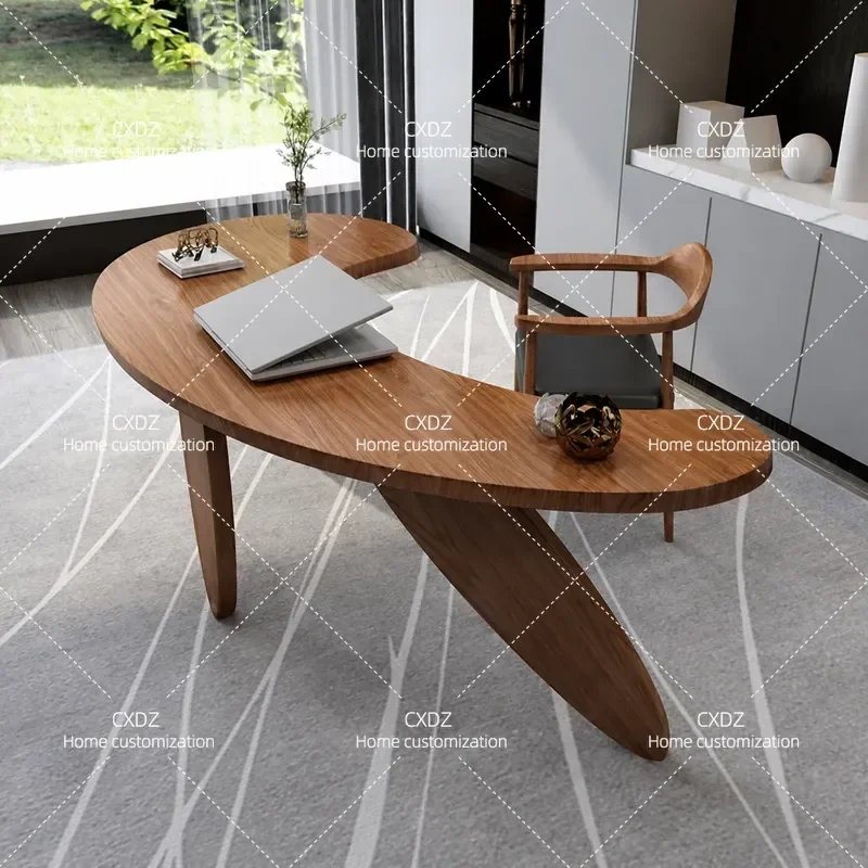 Solid Wood Desk Modern Luxury Simple Arc Shaped Computer Table for Bedroom Office Boss Executive Workstation