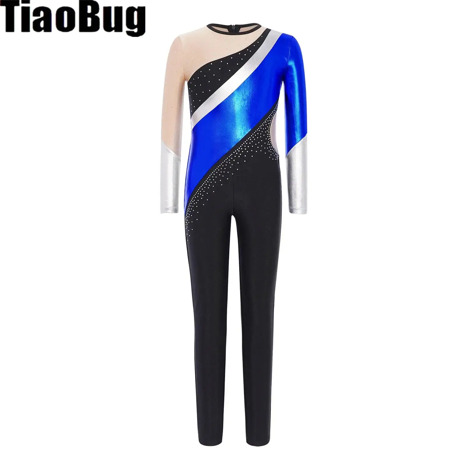

Girls One Piece Long Sleeve Ballet Dance Leotard Metallic Shiny Bodysuit Gymnastics Jumpsuit Figure Skating Competitions Show