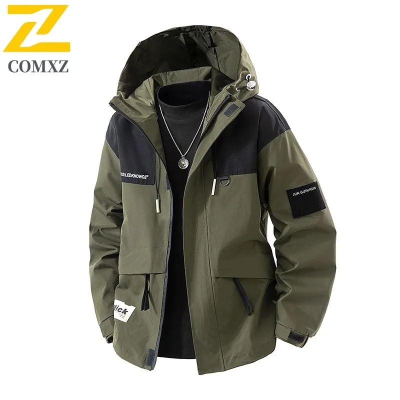 

COMXZ Loose Men Jacket Splicing Outdoor Camping Windproof Lightweight Coat Premium Climbing Autumn Motorcycle Jackets