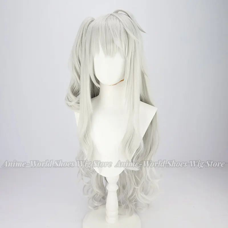 NIJISANJI-Perruque Cosplay VTuber Kuzuha SFurnished pour Femme et Fille, Queue de Cheval Bouclée Blanche Argentée, Perruques sulfen Fibre de Degré de Chaleur, 80cm, Nouveau