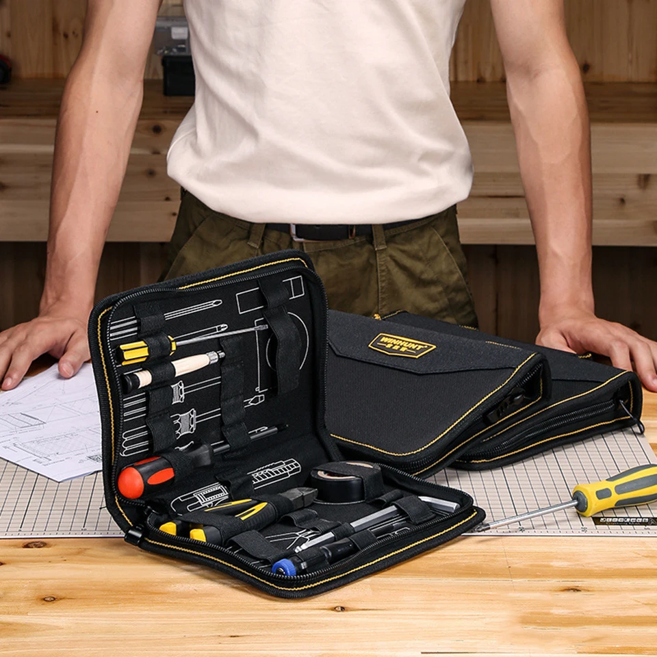 

Portable Folding Tool Bag For Electricians Multifunctional Waterproof Organizer Kit Electrician Tool Bag With Zipper Black WH040