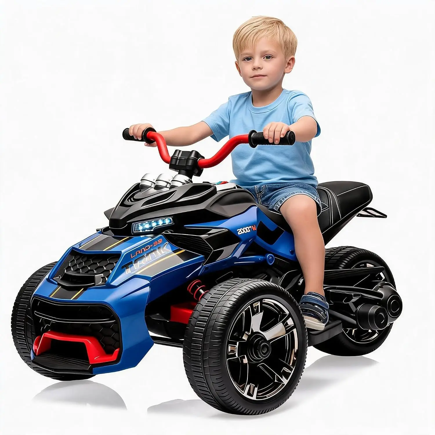 12V Kids Ride on ATV 3 Wheeler Electric Vehicle for Toddlers 3-8, Battery Powered Toy Car with LED Lights, Treaded Tires, Music, Parent Remote Control