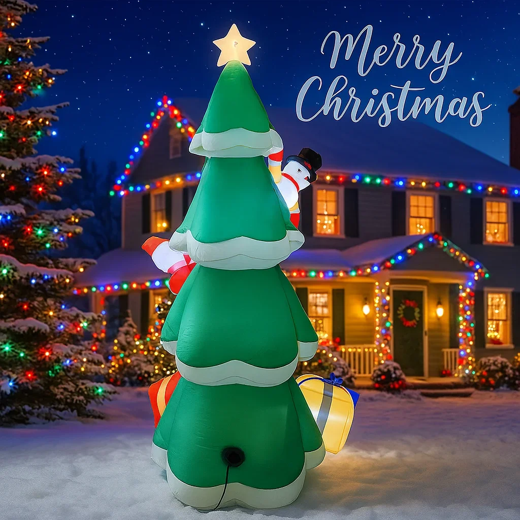 8.2FT Kerst Opblaasbaar Speelgoed LED Boom Set Kerstman Sneeuwpop Geschenkdoos Levert Thuis Ornament Feestelijk Cadeau Kerst Tuin Decoraties