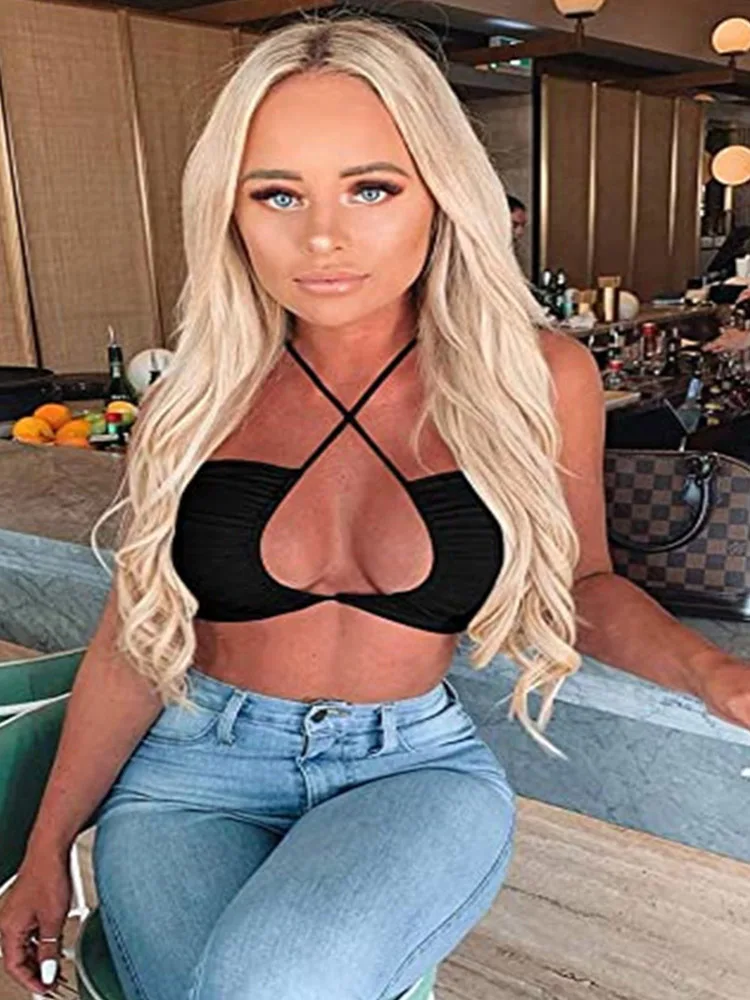 

Women's Sexy Criss Cross Lace Up Sling Basic Bow Tie Crop Top