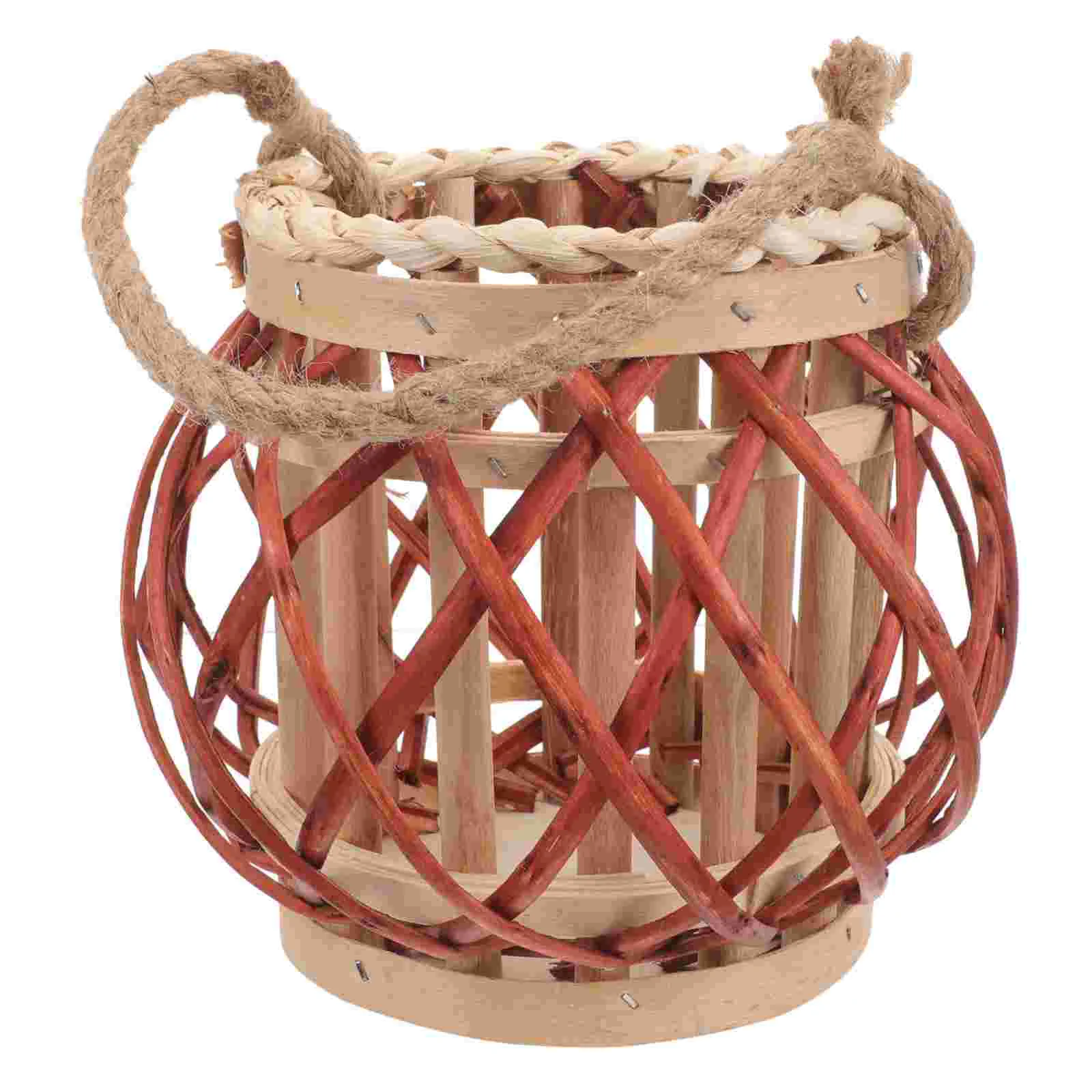 

Retro American Wicker Lantern Woven Decorations Rustic Tea Light Holder Woody Lanterns for Garden Bamboo Home Ornament