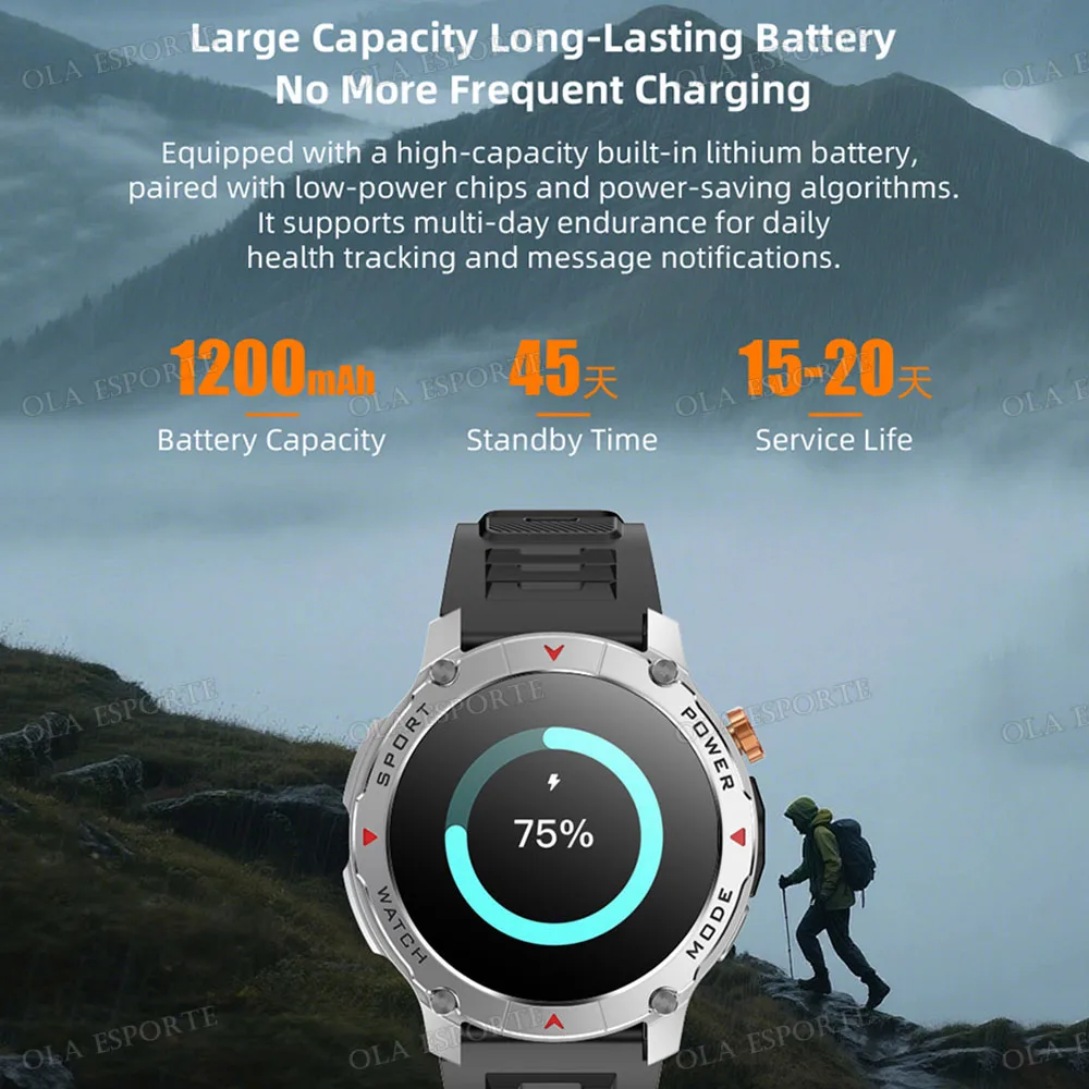 T-RX 6 TANK Ultra 1400mAh Big Battery Smart Watch Men GPS Sport Flashlight BT Call Waterproof Outdoor Military Smartwatch RUN2