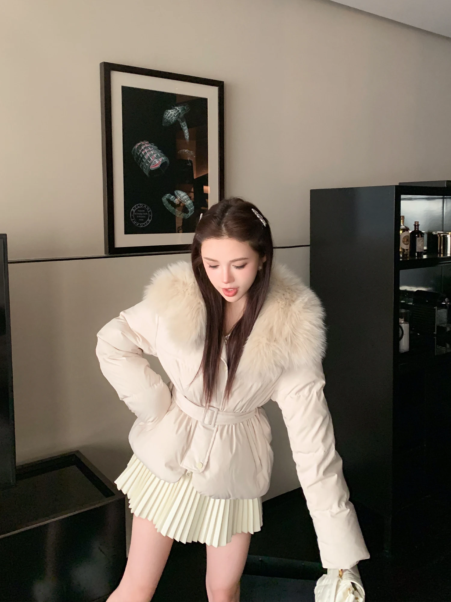 

Ele Detachable Fur Collar 90 down Jaet with Belt Ladiesfirst Women's Coat L259 Warm Thi Long Sve Winter Coat