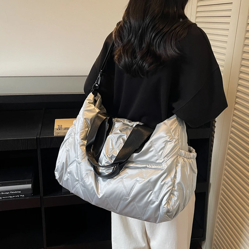 مصمم حقيبة كتف منتفخة المرأة مبطن الفضاء أسفل ريشة مبطن حقيبة يد قطنية الشتاء حمل كبيرة الحجم تخزين التسوق المحفظة