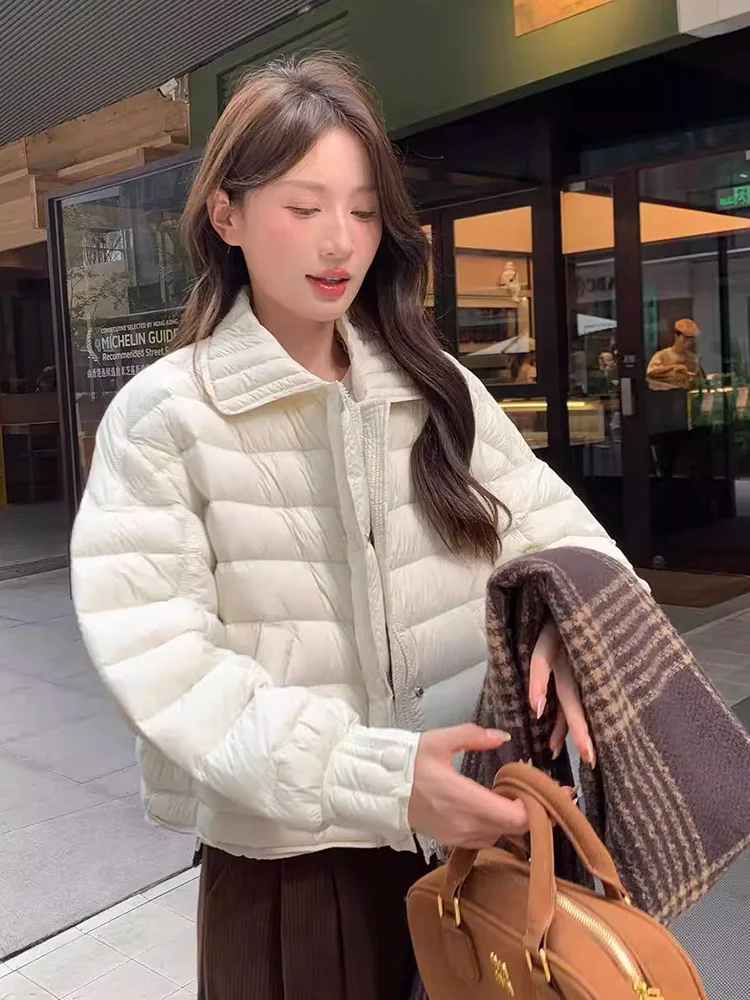 Herfst/Winter Nieuwe 90 Witte Eendendons Lichtgewicht Varkensvlees Rib Ontwerp Reverskraag Veelzijdig Donsjack Korte Jas