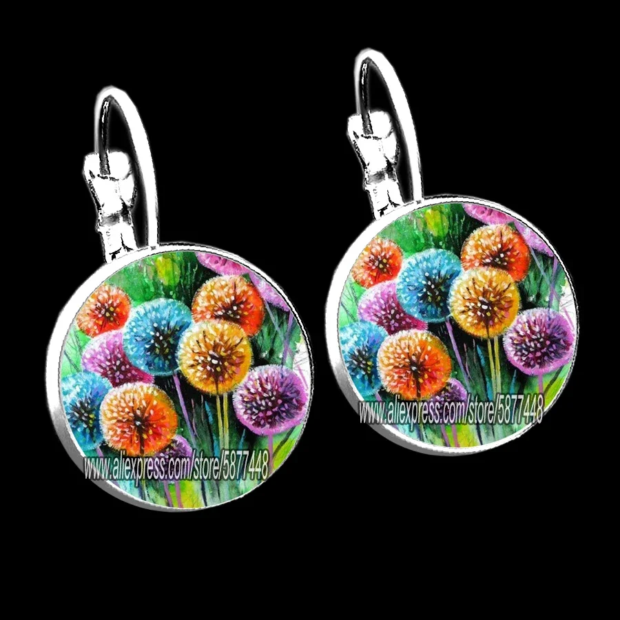 Beautiful Dandelion Flowers Women Earring Natural Plant Art Pictures Crystal French Hook Earrings Gift for Girl