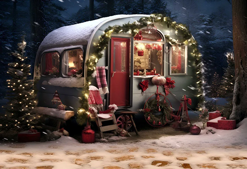 Mehofond-Fondo de fotografía para niños, decoración de retrato familiar de invierno, coche de Navidad, Camping, bosque, árboles de Navidad, estudio