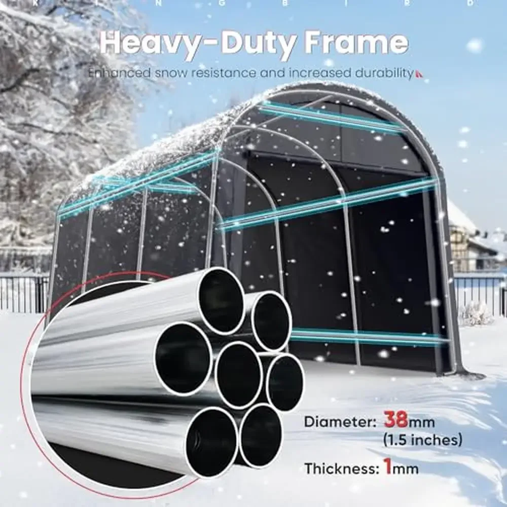 Heavy Duty Carport Tent Anti-Snow Canopy Reinforced Ground 10'x15' Round Style SUV Full-size Trucks Outdoor Activities Instant