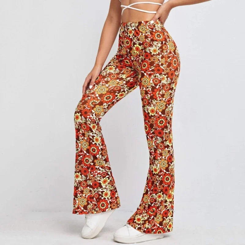 60s 70s Hippie Disco Pants Women Peace Love Hip Indian Flared Pants Girls  Fashion Vintage Trousers Halloween Cosplay Costume