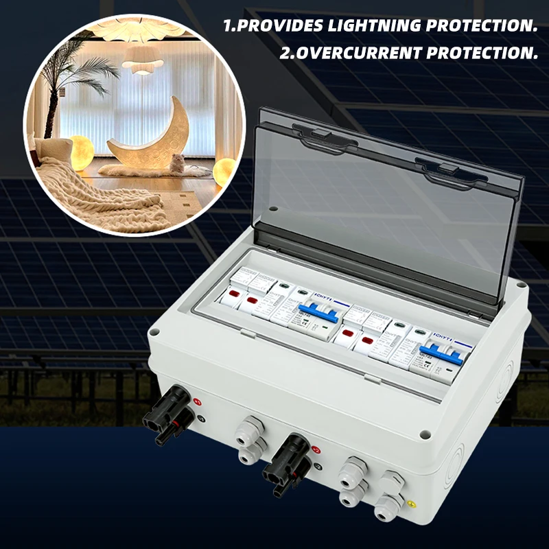 XIONGISolar photovoltaic PV Combiner Box With Lightning Protection 2 input 2 out DC 600V MCB SPD 1000VFuse Waterproof Box IP65