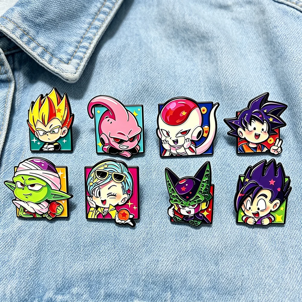 8pcs Cute Chibi Saiyan Character Enamel Pin Set, Cartoon Anime Q Version Metal Lapel Brooches, Decorative Badges for Clothing