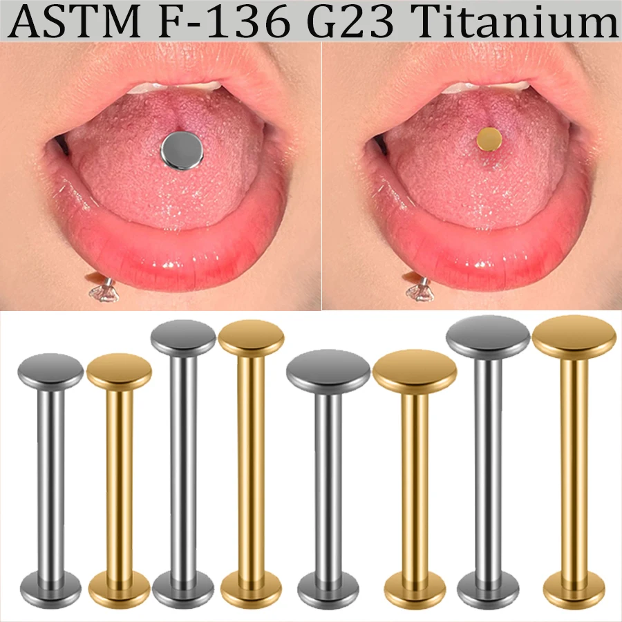 1/5Pcs F-136 Titanium Alloy Round Flat Internal Threaded 14G Labret Tongue Barbell Stud 1.6MM Tongue Ring Piercing Jewelry