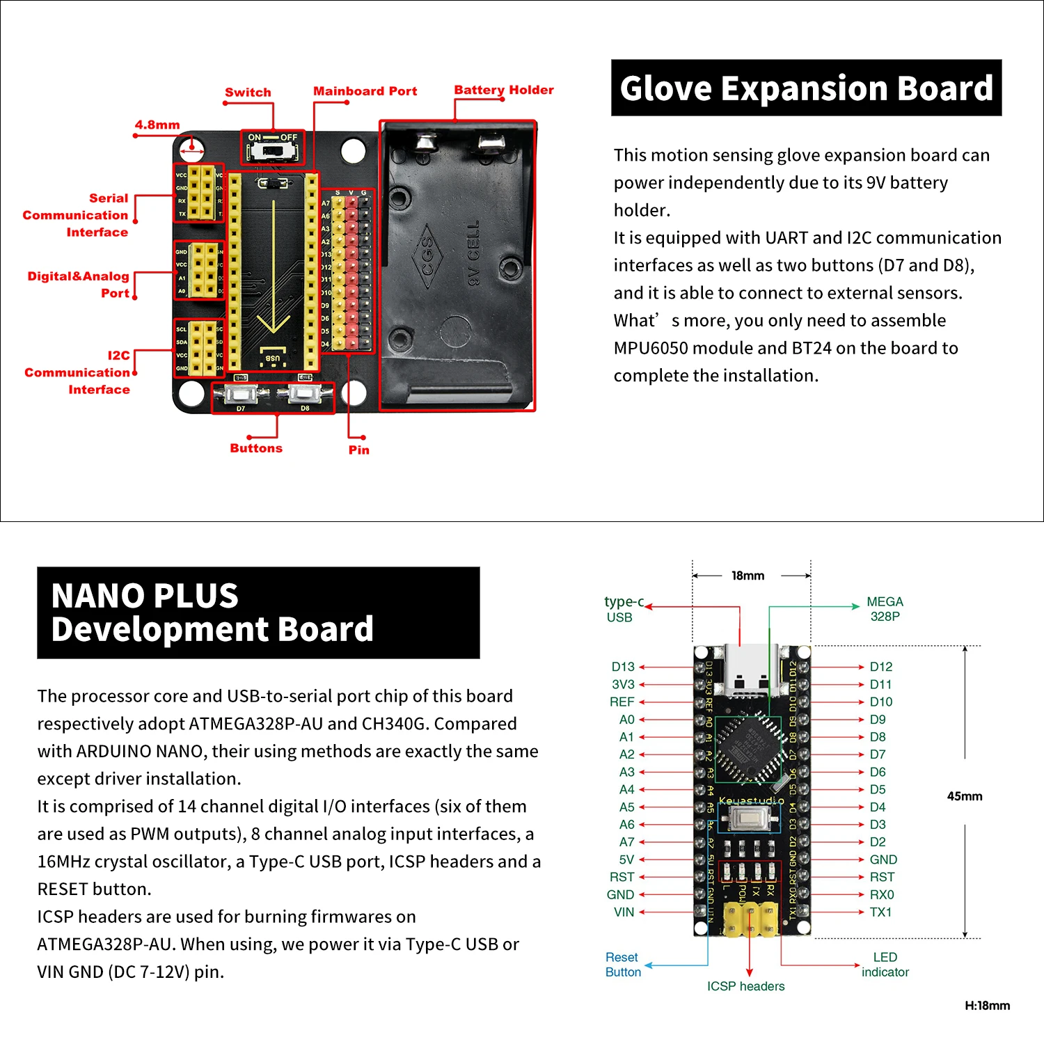 Keyestudio Motion Sensing Gloves Gesture Nano Control Moudle Kit For Arduino Robot Car Kit Programming Learning Based OnMPU6050