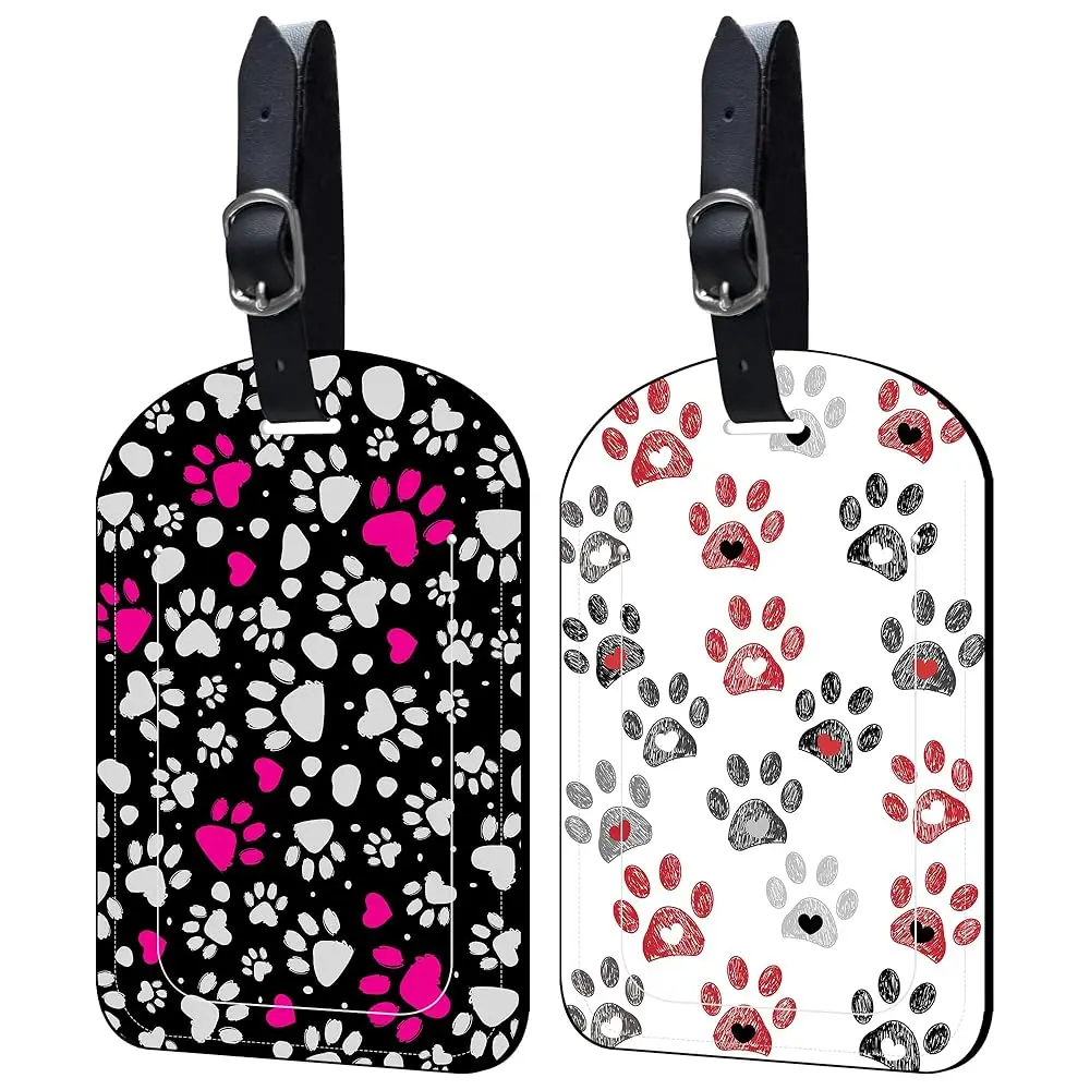 

Бирки для багажа с отпечатком лапы животного, 2 шт., кожаные, с именной карточкой и защитной крышкой для конфиденциальности, для чемоданов и дорожных сумок