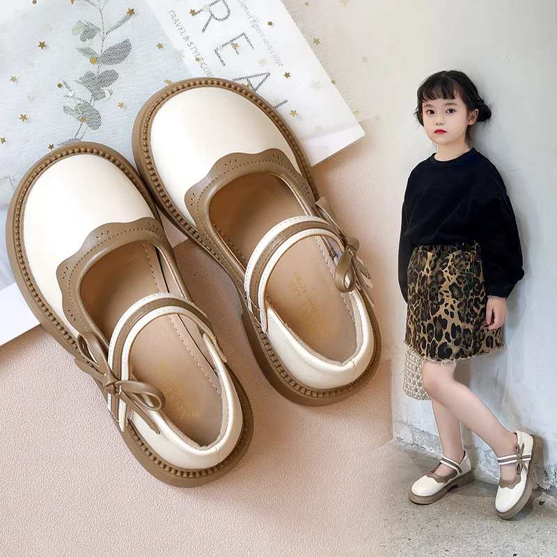 

Fashion Girl School Shoes Patchwork Kid Princess Shoes for Children Shallow Toddler Ruffled Edge Leather Shoes Causal Mary Janes