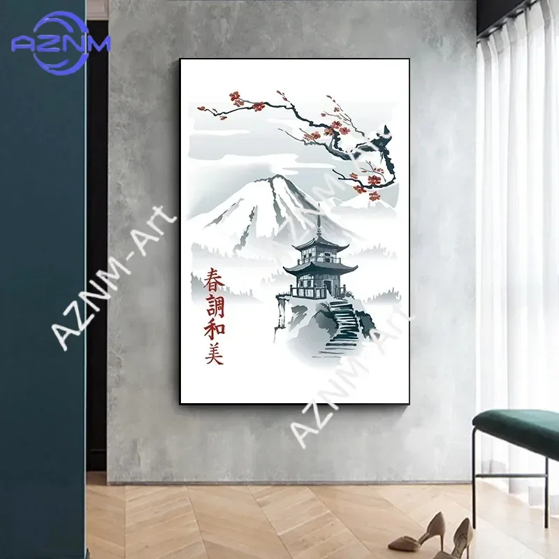 Japanische Natur-Landschaftsbilder, Berge, Bambus-Poster, japanische Kultur, Wandkunst, Leinwandgemälde für Wohnzimmer, Heimdekoration