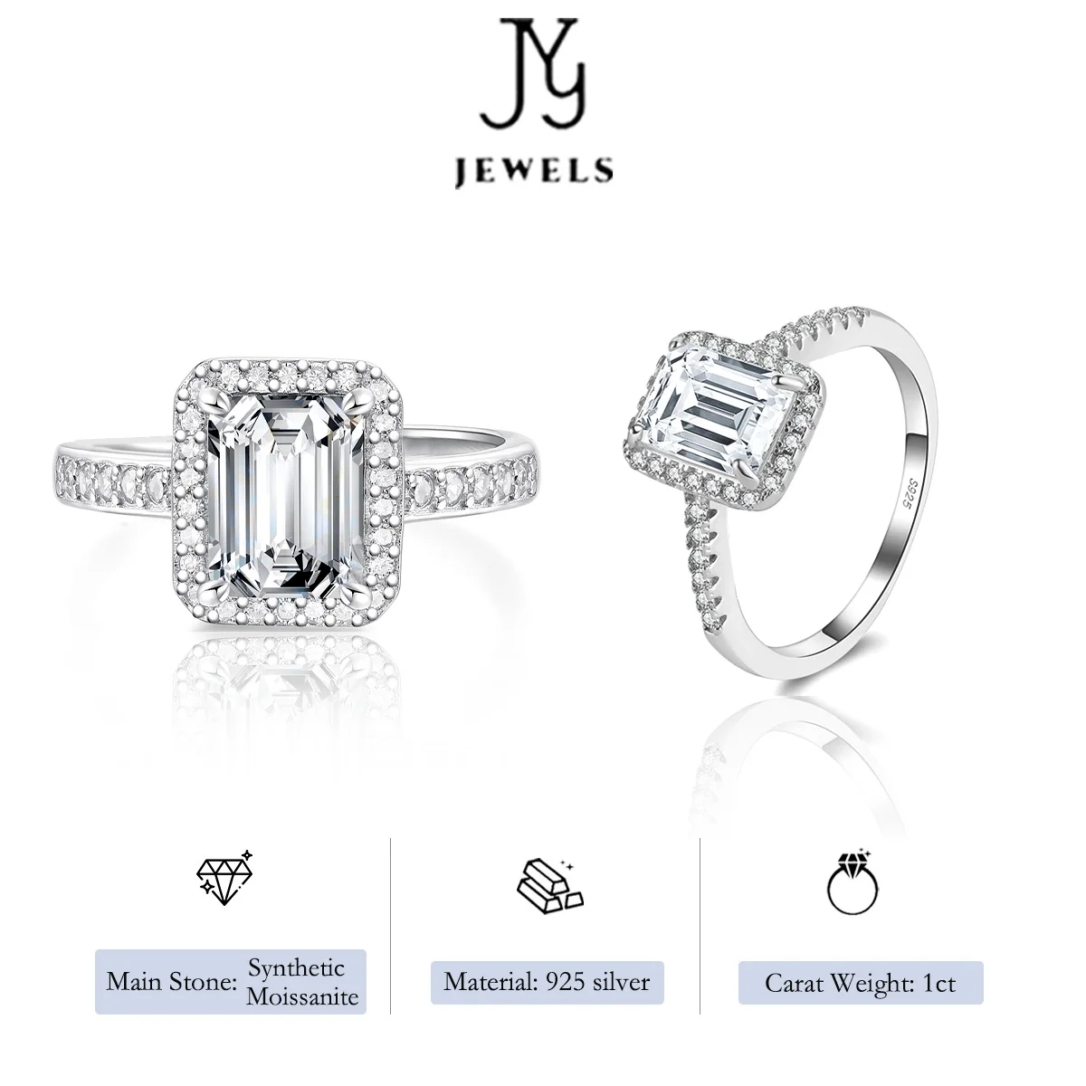 【JYJZZ212】Synthetic Moissanite S925 Sterling Silver 1CT Straight Wall Microwave Square Cut Design Premium Feeling Radiant Cut Wo