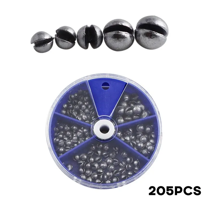 Plomo de Pesca de plomo, 205 Uds., colgante de plomo abierto con caja de almacenamiento, 0,2g, 0,3g, 0,4g, 0,6g, 0,8g para fundición y Pesca en aguas profundas