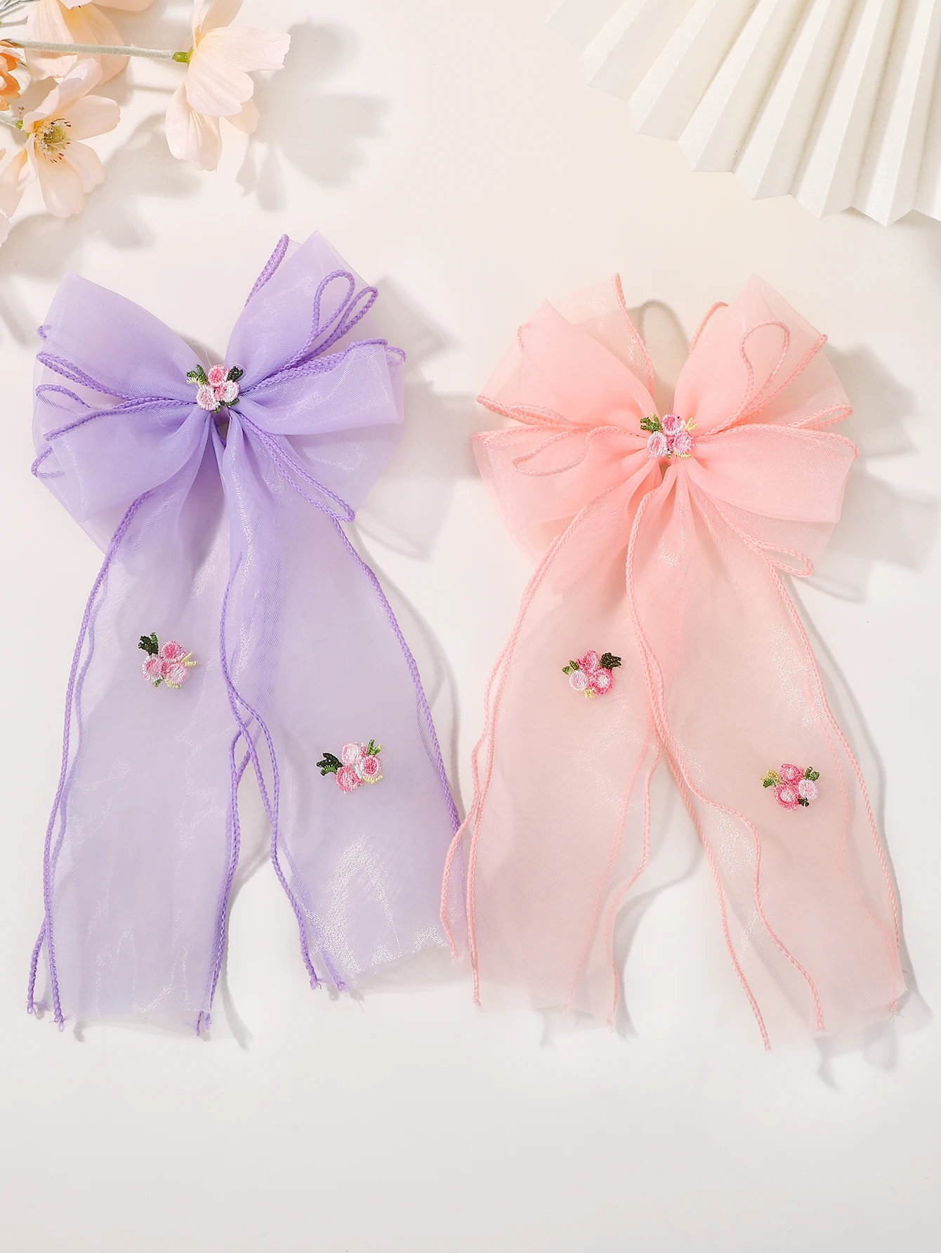 1 stücke Mode Gestickte Blumen Geflochtene Haarnadel Bowknot Chiffon Pferdeschwanz Clip Einfarbig Großen Pferdeschwanz Kopfschmuck für Frauen