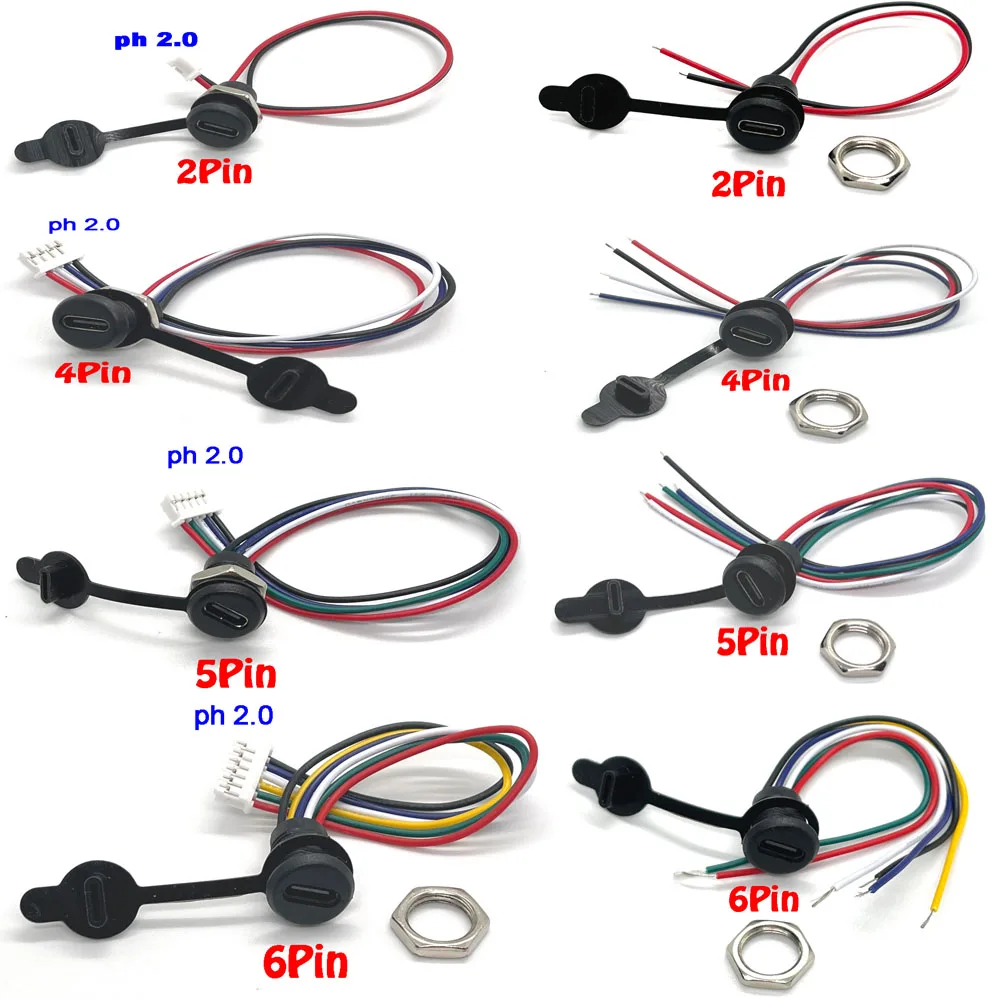 2/6Pin USB typu C Wodoodporne złącze typu C Z klamrą na kartę Żeńskie 3A Wysokoprądowe szybkie ładowanie Port USB-C Wtyczka ładowarki