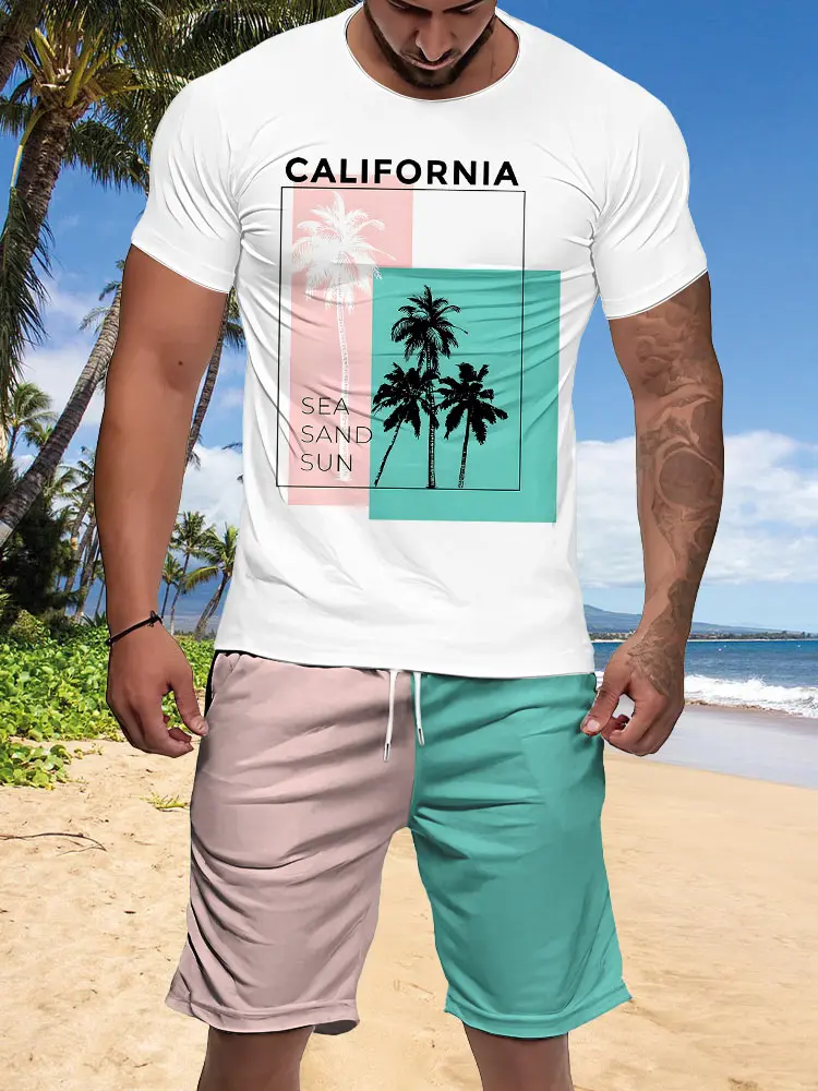 EU Übergrößen Bedrucktes T-Shirt und Sportshorts mit Kordelzug im Set