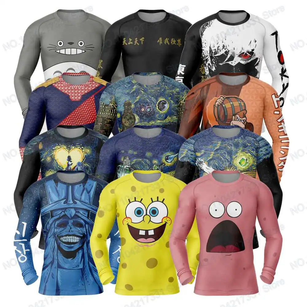 Popular Cartoons Gaming Anime Surfing Jersey Beach Swimwear Diving Gym Long Sleeves Trousers MMA BJJ Men Jiu Jitsu Fitness Sets