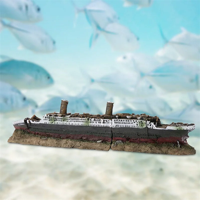 Fish Tank Titanic Model Resin Aquarium Wrecked Boat Ship Decoration Artificial Fish Tank Ornament Sunk Ship Boat