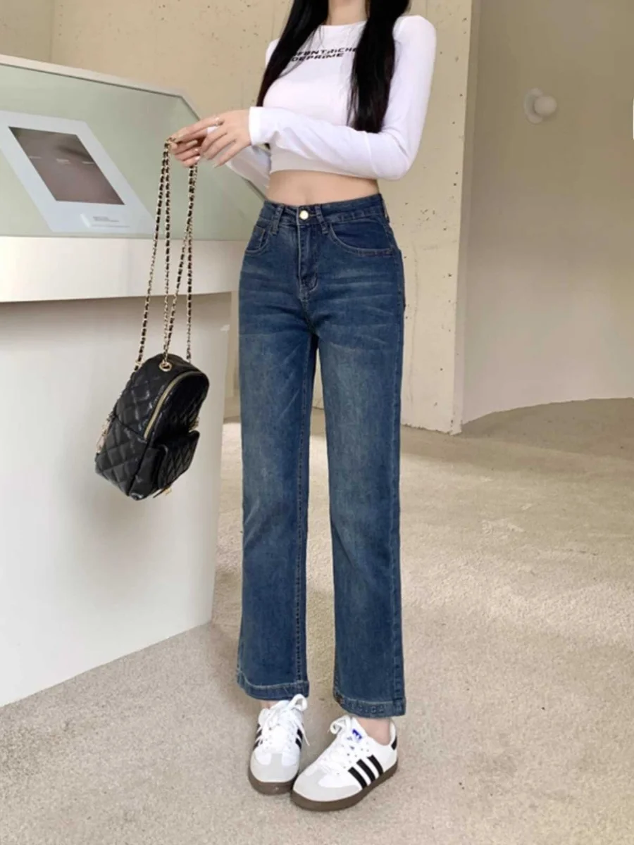 

High Waist Straight Leg Jeans Women's Spring Autumn New Style plus Size Pear Shape Slimming Nine Point Smoke Tube Pants