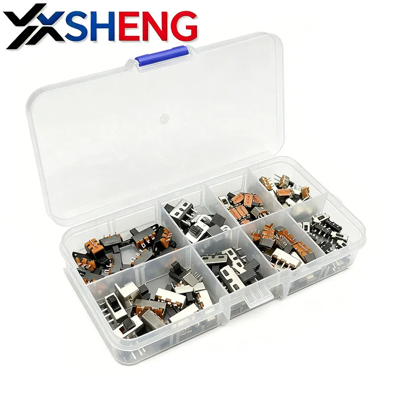 70Pcs Micro Switch Mini Vertical Slide Switch On-Off Mini Slide Switch PCB Mount DIY KIT With Box SS12D00G4
