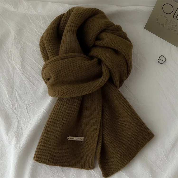 

Вязаный кашемировый шарф из 100% австралийской шерсти, однотонный шарф, мужской и женский новый модный тренд, универсальный подарок на зиму