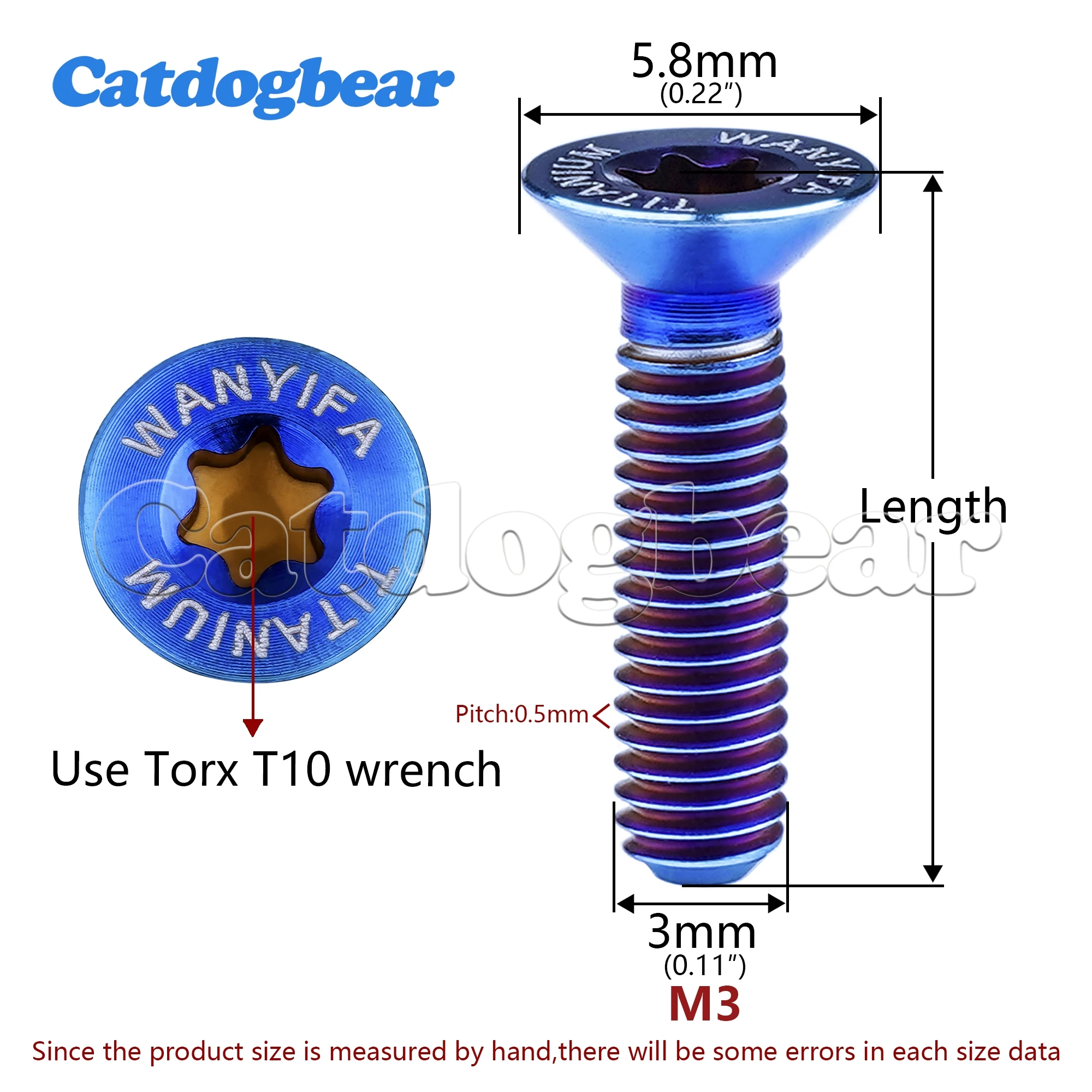Catdogbear Titanium M3x6/8/10/12/15/18/20mm  Countersunk Head Cap Screws With Laser Marking for Bicycle
