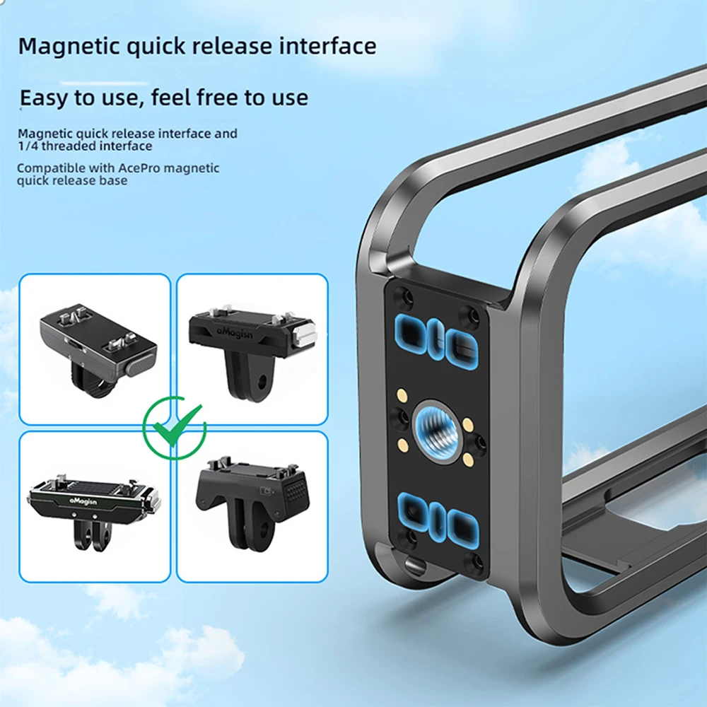 Metal Frame Rabbit Cage Magnetic Base for Insta360 X6 Camera Aluminum Alloy Protective Case with 1/4