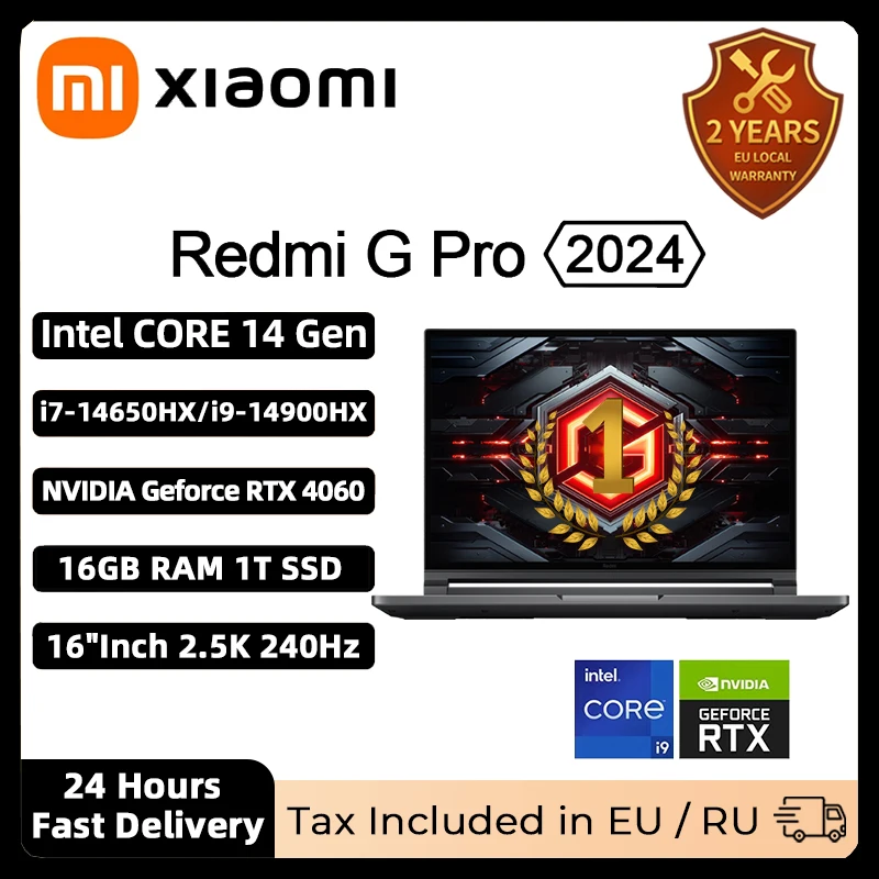 Xiaomi-Redmi G Proゲーミングノートパソコン,16GB RAM, 32GB,ddr5,1テラバイトssd,240hz画面,16インチ,コアi9-14900HX,nvidia geforce rtx 4060, 2024